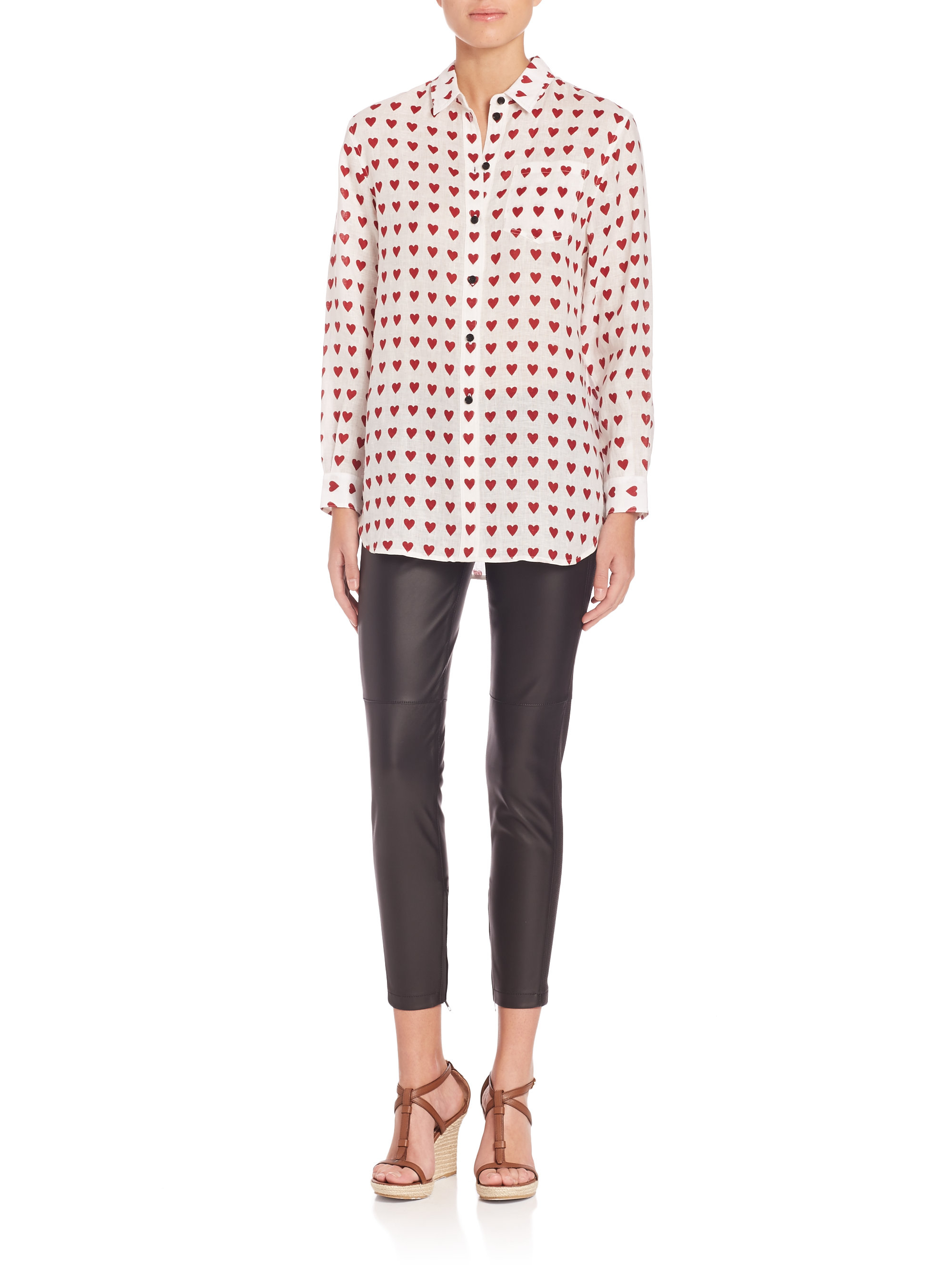 white heart print shirt